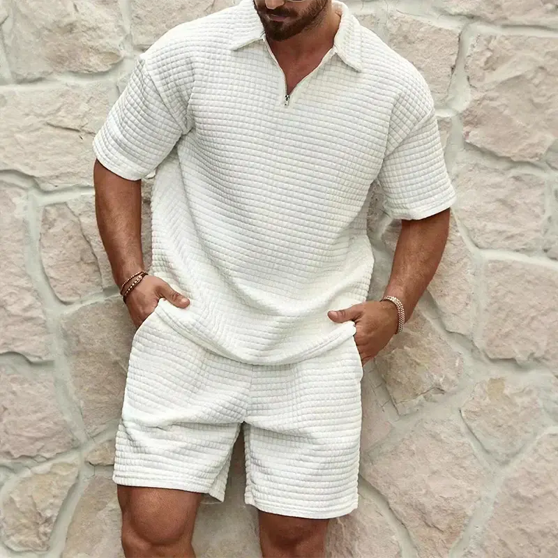 Structuur Polo met Rits en Shorts - Tweedelige Zomerset