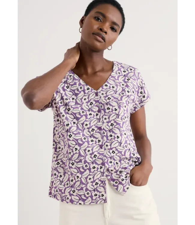 Studio Glass V-neck Jersey Top Winsome Floral Pansy