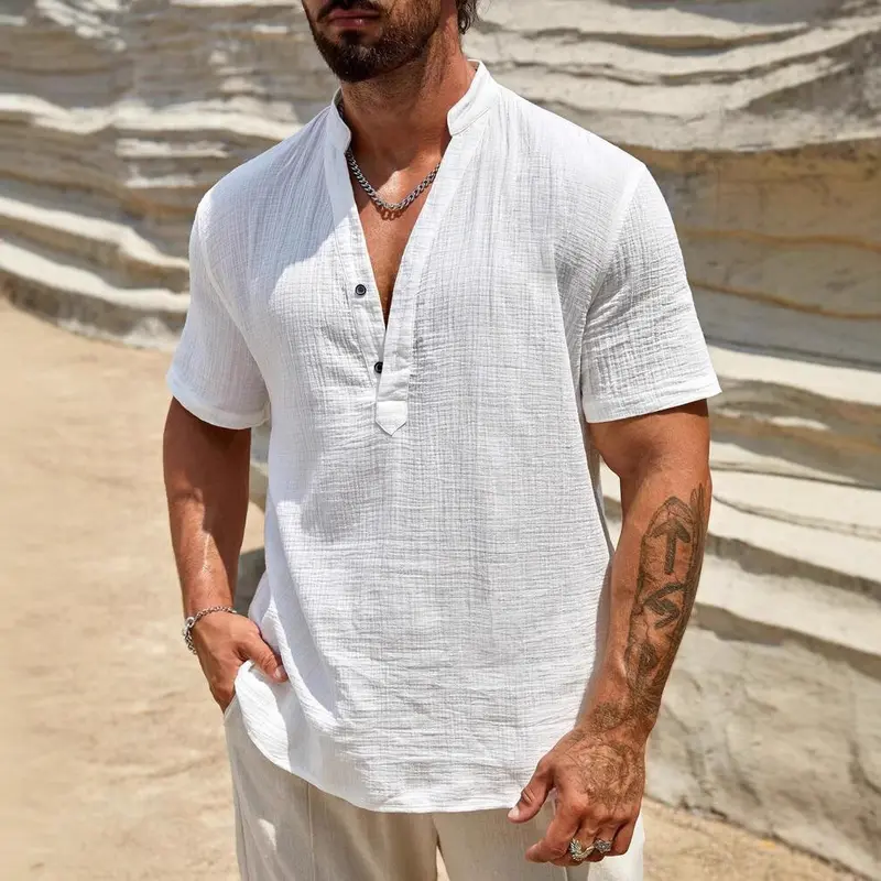 Sunbound – Stand Collar Shirt – Gemaakt voor Zomerse Dagen