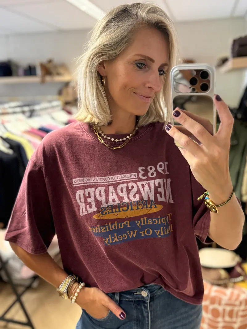 T-Shirt Julia Newspaper Bordeaux