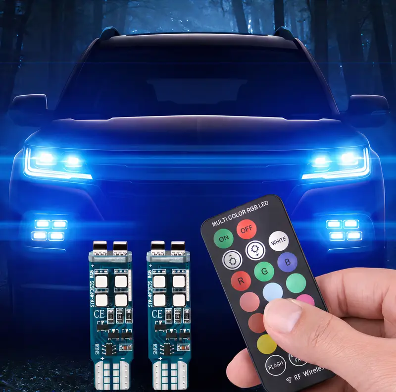 T10 LED Auto Lampjes – RGB W5W set met afstandsbediening