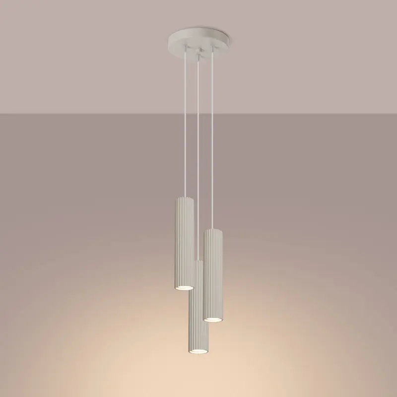 Tabora - Beige 3-flammige Pendelleuchte mit geriffelten