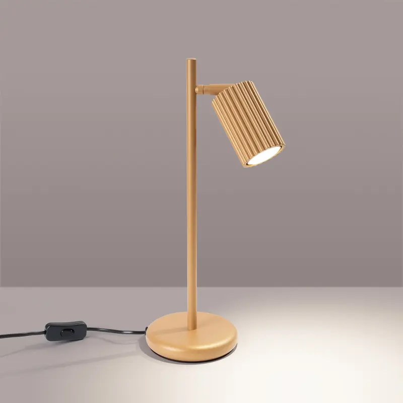 Tabora - Tischlampe goldfarben im geriffelten Röhrendesign