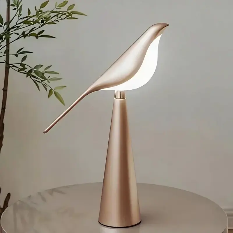 Tafellamp met vogelfiguur, draaibare kop en negen lichtstanden