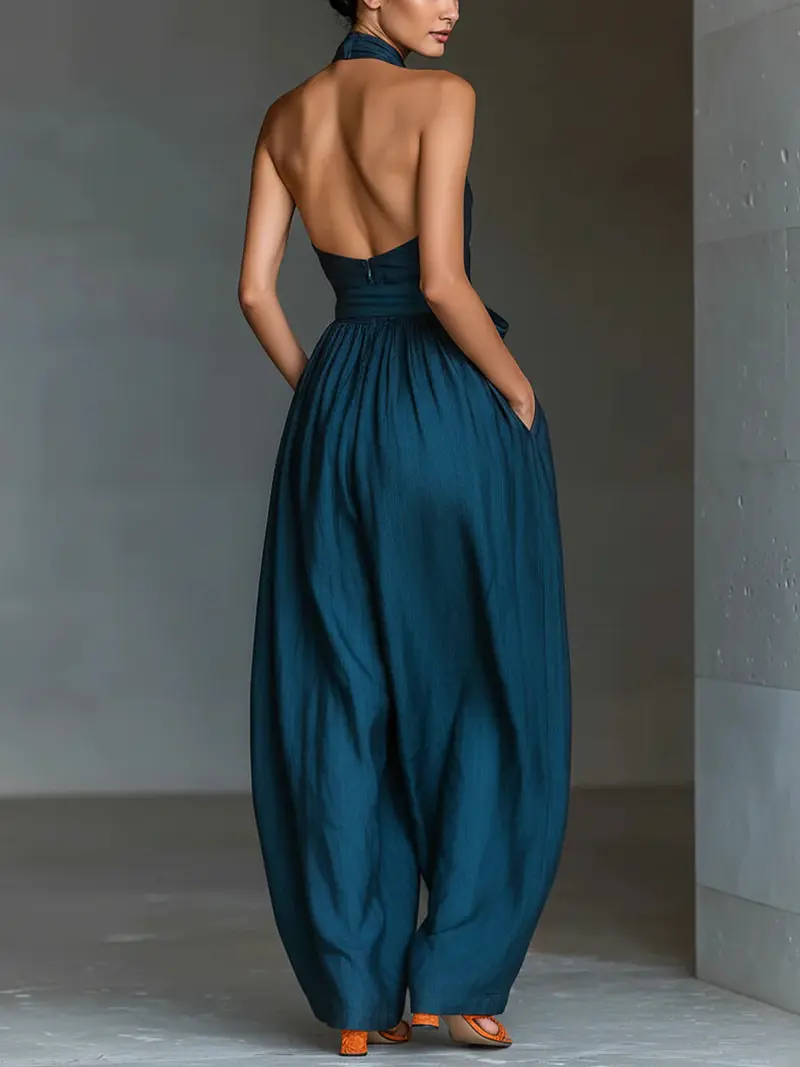 TIALDA | Jumpsuit mit Cross-Halter-Ausschnitt und weitem Bein