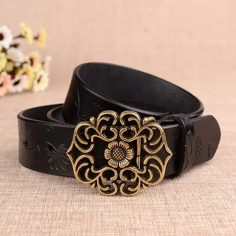 Traditionele Damesriem met Zonnebloemenprint en Stijlvolle Gesp – Perfect voor Oktoberfest