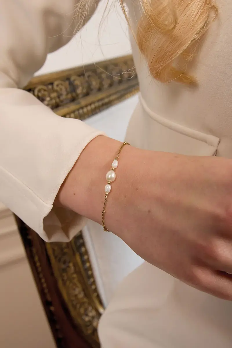 Trippel pearl armband - Goud