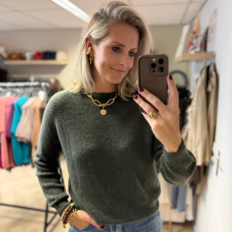 Trui Claudia Alpaca Lange Mouw Armygroen