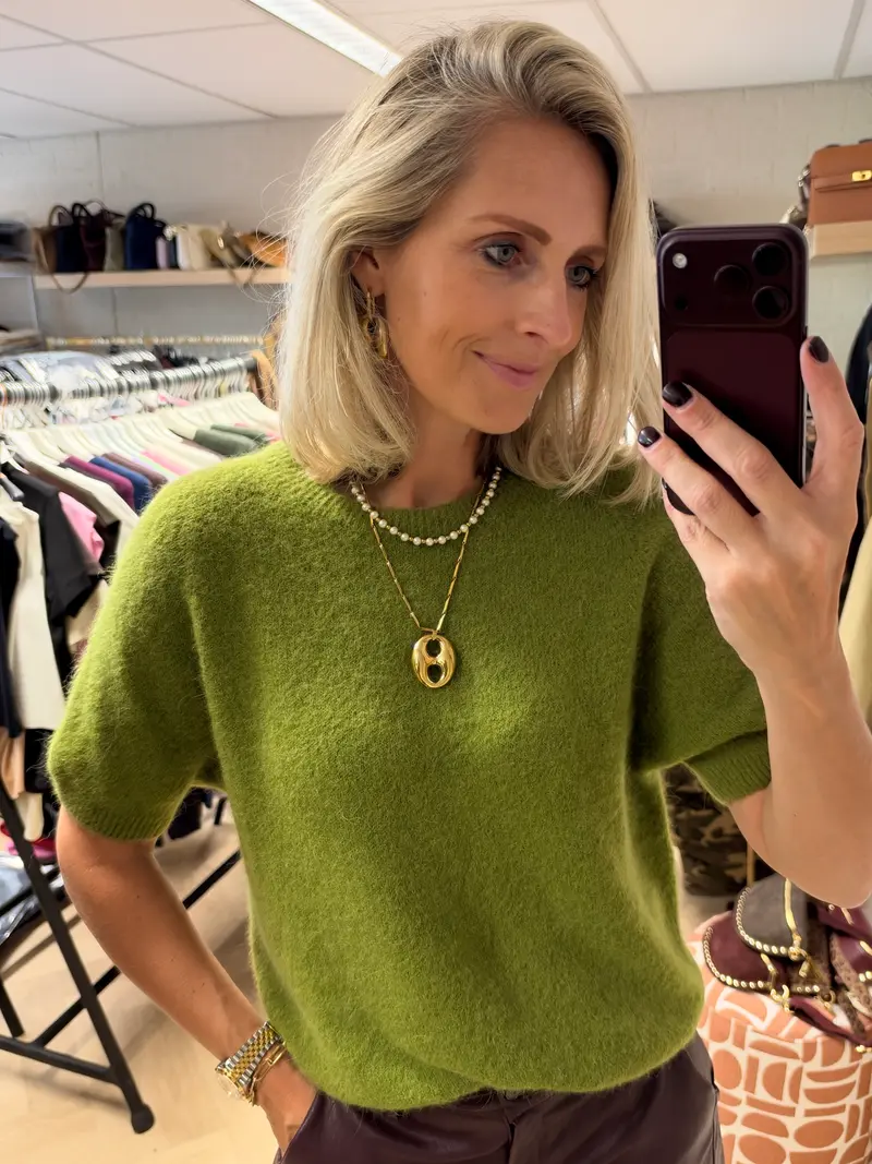 Trui Claudia Korte Mouw Alpaca Olijf