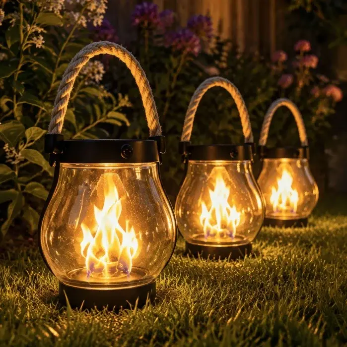 Tuinlantaarn op zonne-energie – doorzichtige kap met flikkerend vlamlicht