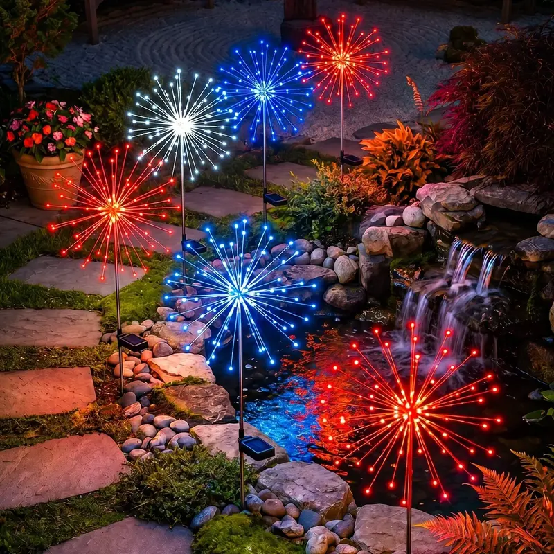Tuinverlichting op zonne-energie – fonkelend rood, wit en blauw bij je pad