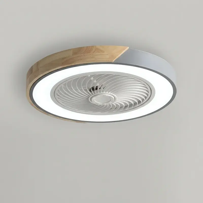 Ventilatorlamp voor het plafond – ijzeren frame, LED-licht en accent in houtlook