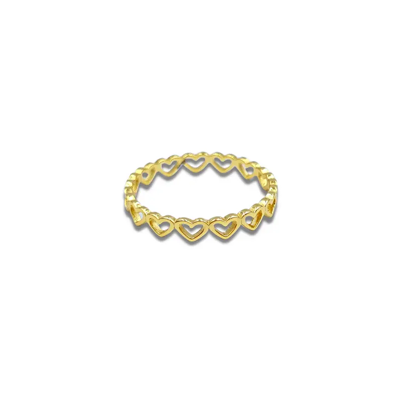 Vergulde Hartjes Ring Dames - Goldplated Zilver - Kleur Goud