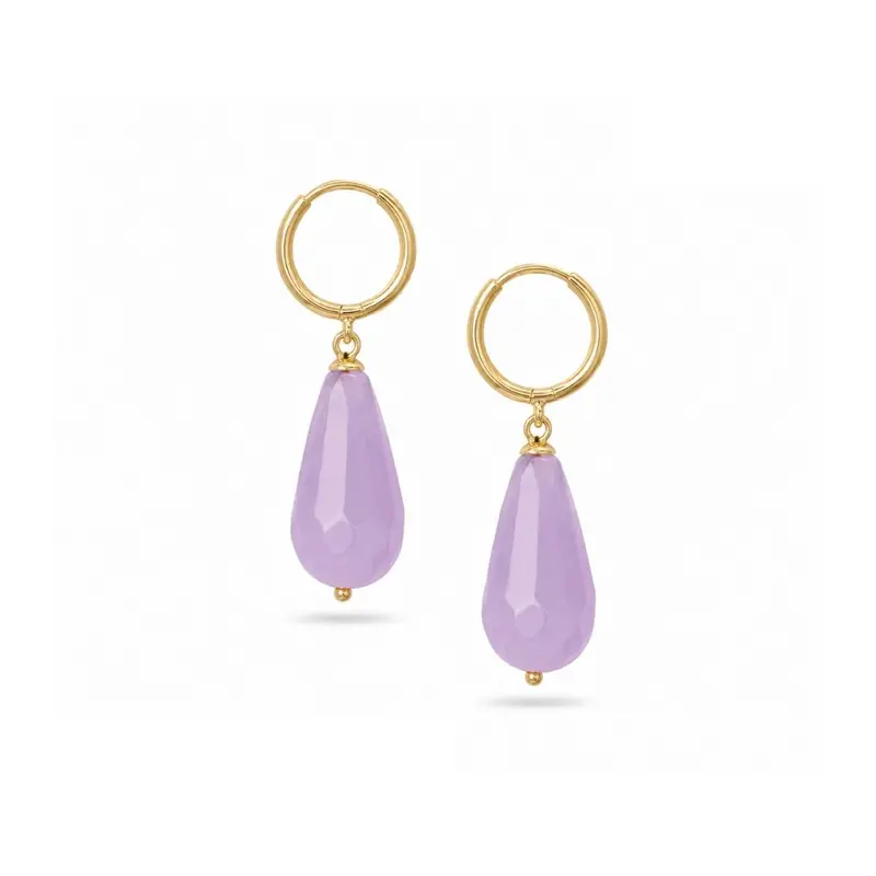 Vergulde Oorbellen Edelsteen Ibiza Style | Paars Violet