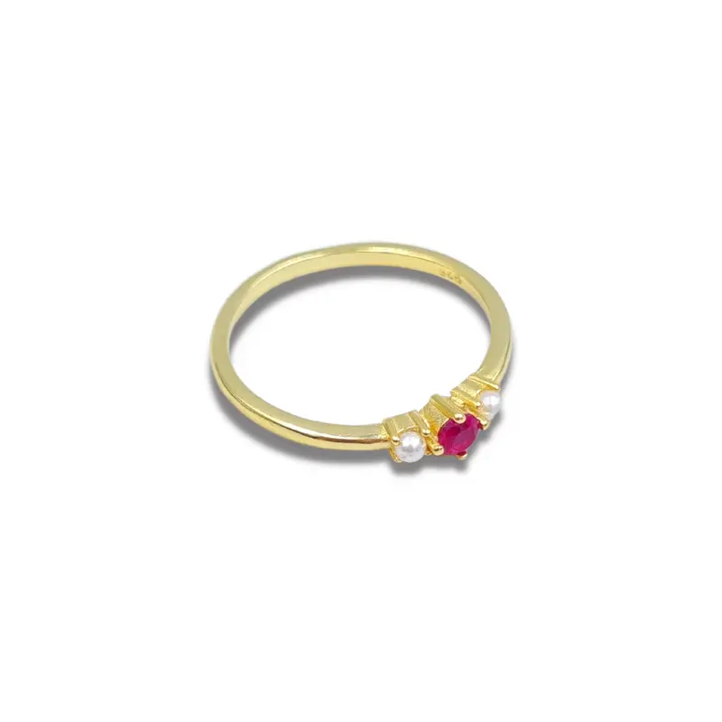 Vergulde Ring Dames Met Steen En Parels Mila Nova - Kleur