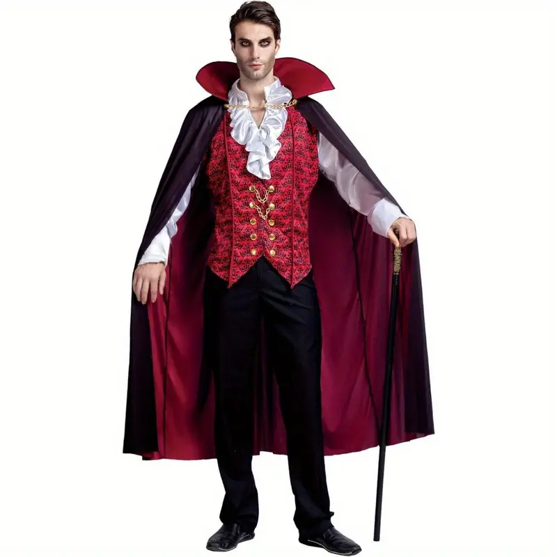 Verkleedset heren – vampiercape met vest en geplooide blouse