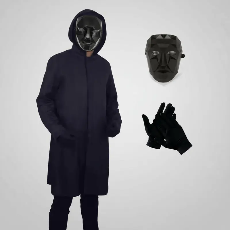 Verkleedset met kapmantel – zwarte mantel, masker en handschoenen