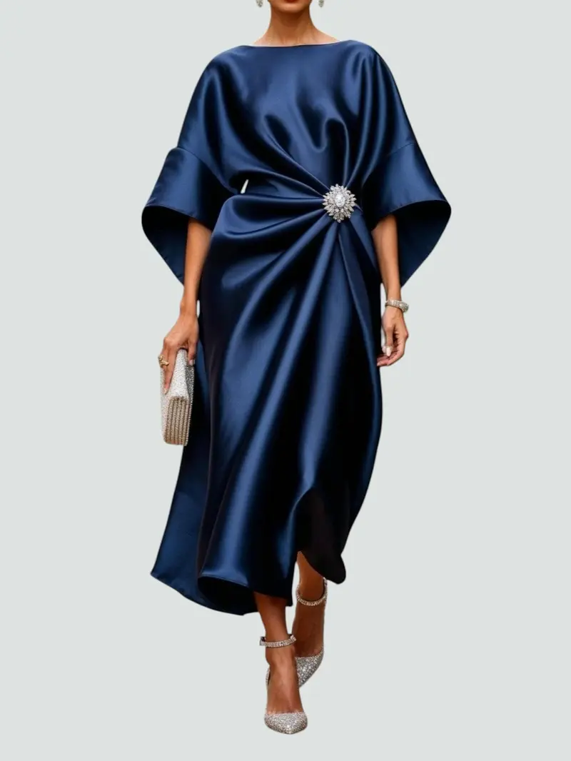 Veronika | Damen Rundhals Satin Abend Maxikleid – Satin Abendkleid Maxi 2026