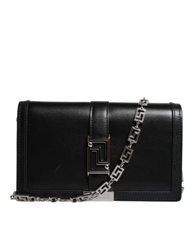 Versace Black Calfskin Leather Chain Strap Shoulder Crossbody Bag