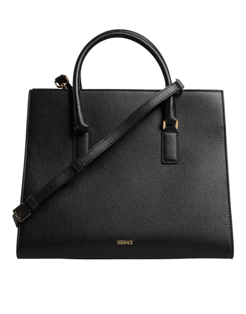 Versace Black Large Leather Top Handle Shoulder Crossbody Bag