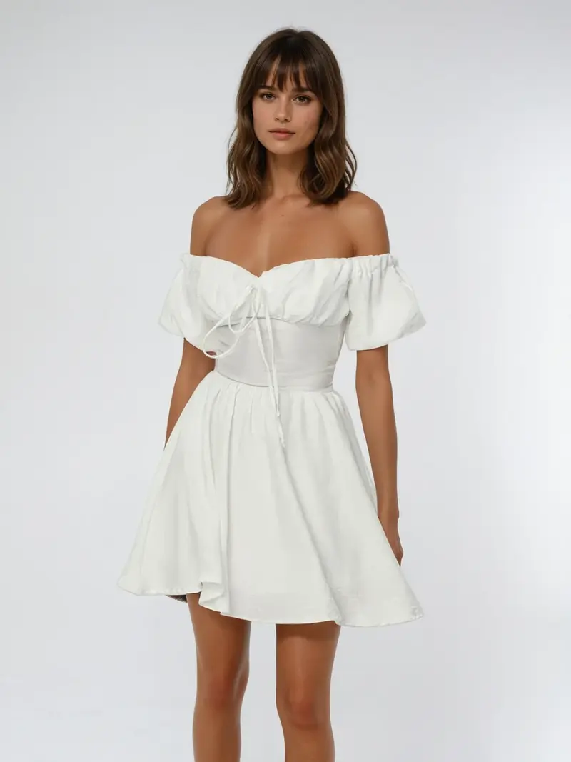 Verspieltes Off-Shoulder-Kleid mit Puffärmeln