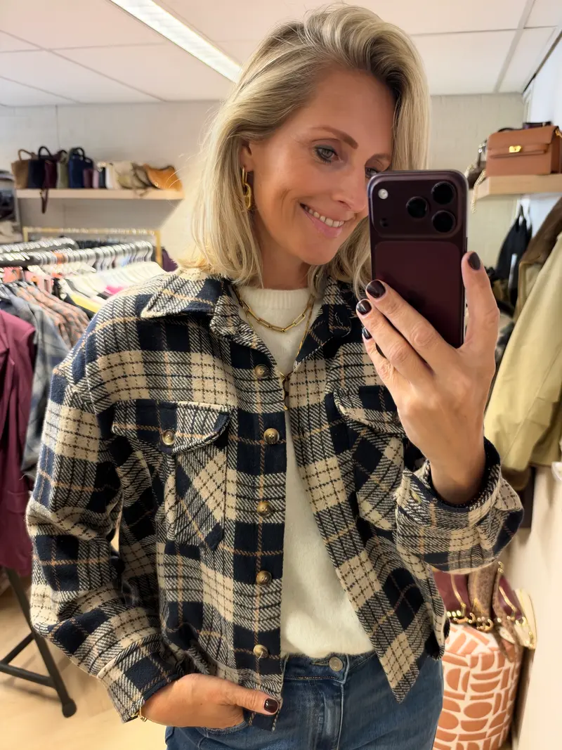 Vest Blouse Jill Ruit Donkerblauw Ecru