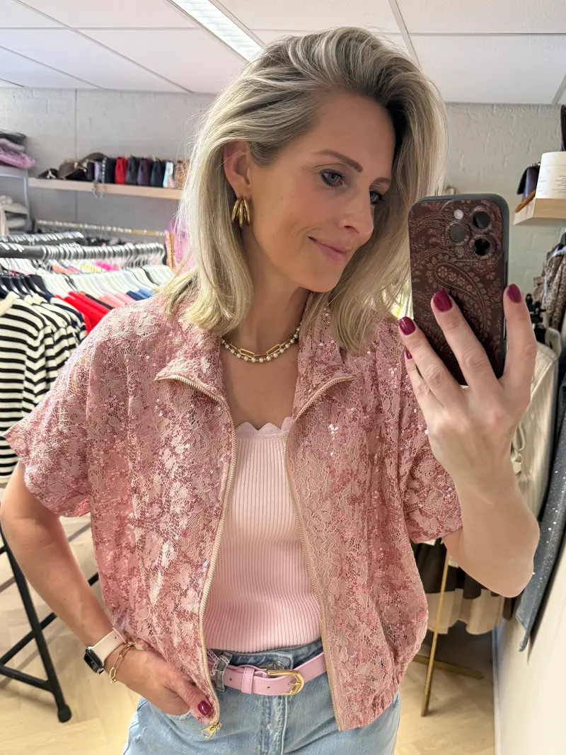 Vest Joline Kant Paillet Roze