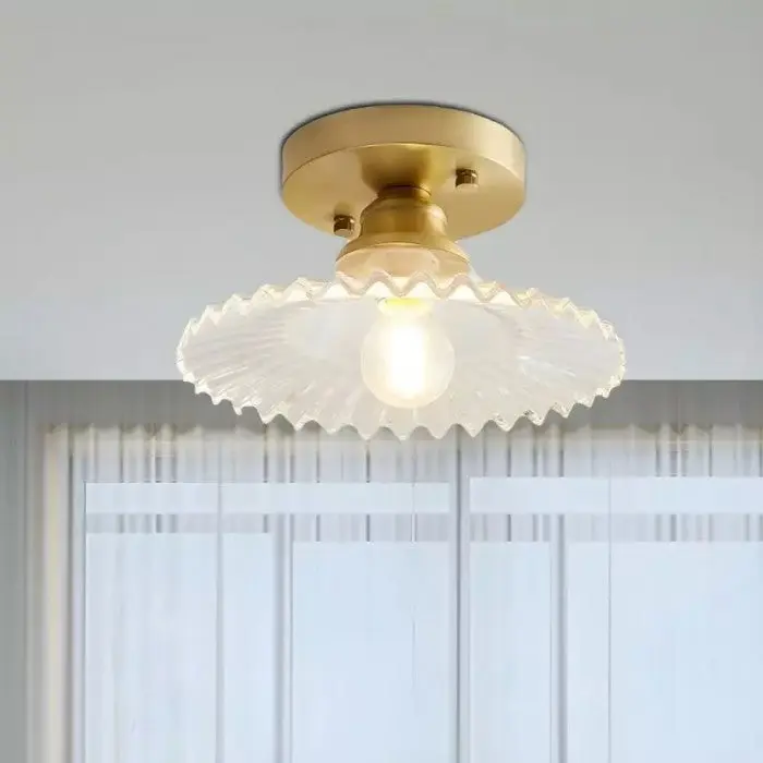 Vintage Geribbelde Plafondlamp - Glazen Plafondlamp Met Bloemmotief