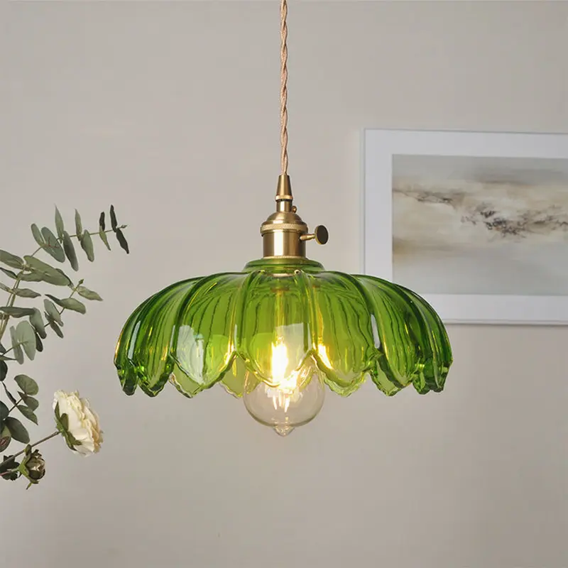 Vintage Glas Hanglamp met Koperen Accenten – Sfeervolle Design Hanglamp