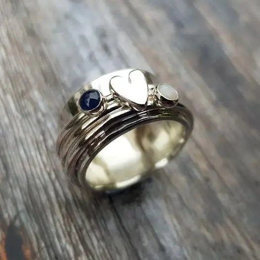 Vintage Silber Herz Ring mit Kristallen