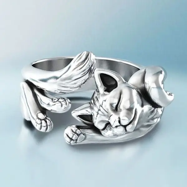 Vintage Silber Katze Ring