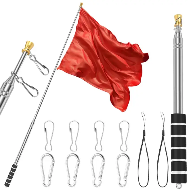 Vlaggenmast Set 2 Stuks – Uitschuifbare RVS Mast met Compact Opvouwbaar Ontwerp