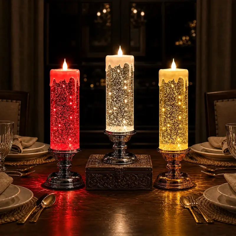 Vlamloze kaars met glitter – LED-kaars met wervelende glitters en zacht licht