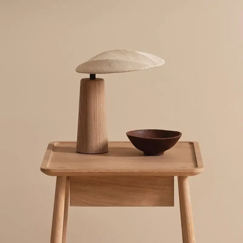 Wabi-Sabi Solid Wood Table Lamp - Round Fabric Lampshade