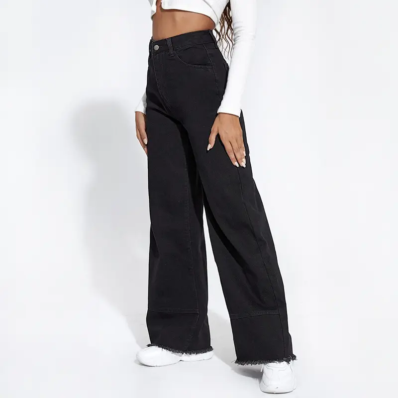 Wide-Leg Jeans mit Fransen