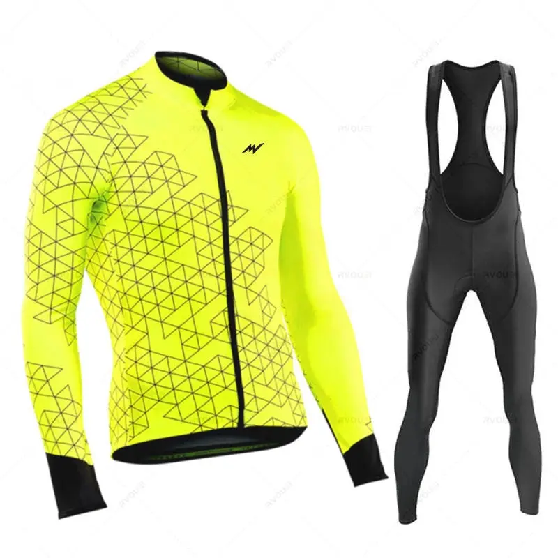 Wielerset heren – Lange mouwen fietsshirt met bibbroek en ademende stof