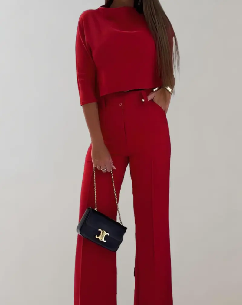 Wijde Pantalon en 3/4 Mouw Top - Tweedelige Set