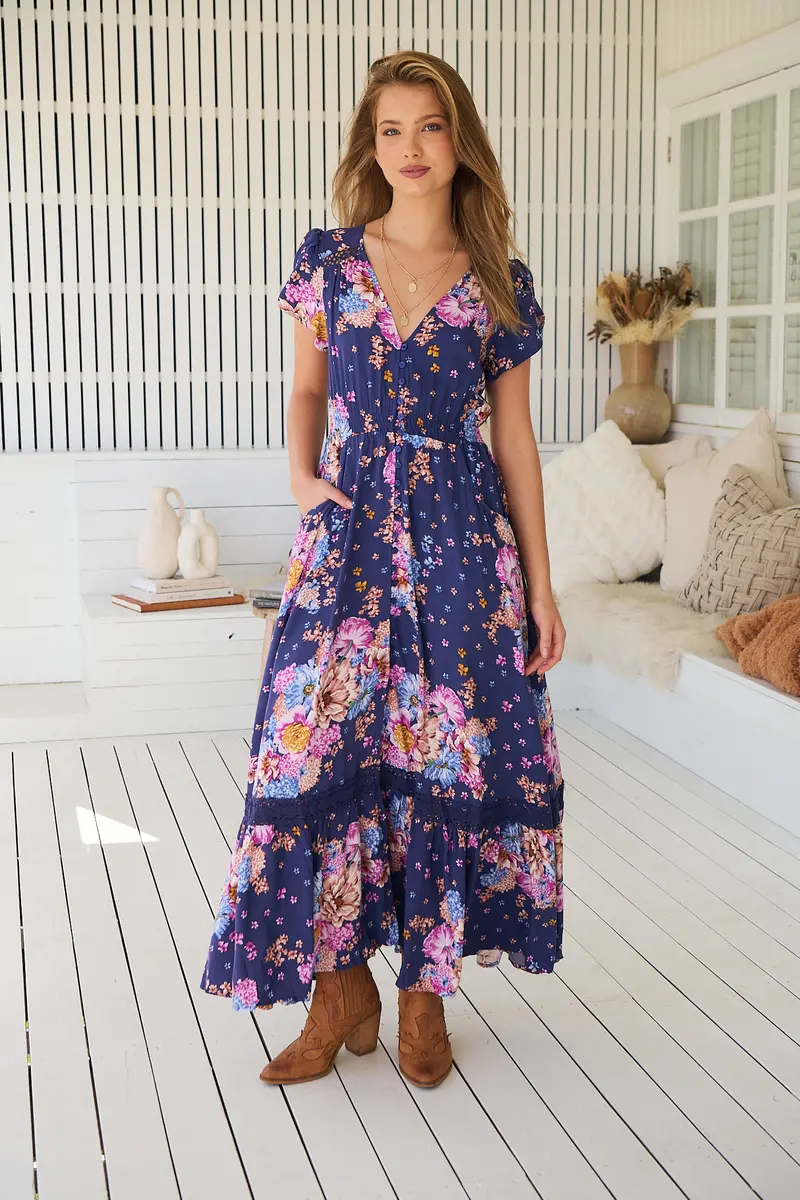 WILD WHIM PRINT CARMEN MAXI DRESS