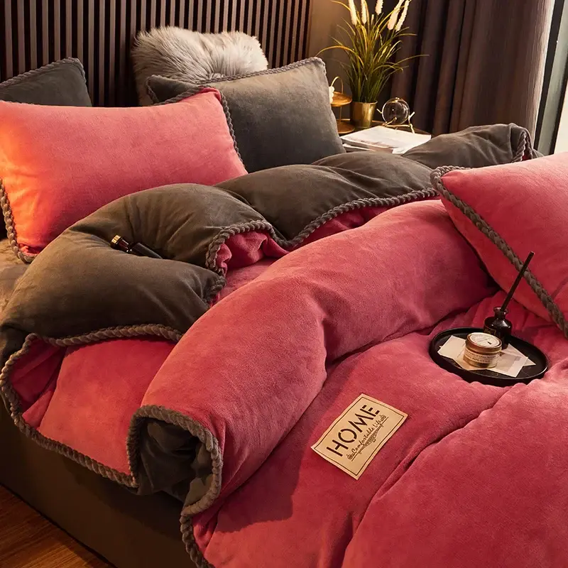 Winter beddengoed set – Flanel en pluche dekbedovertrek met extra zachte stof