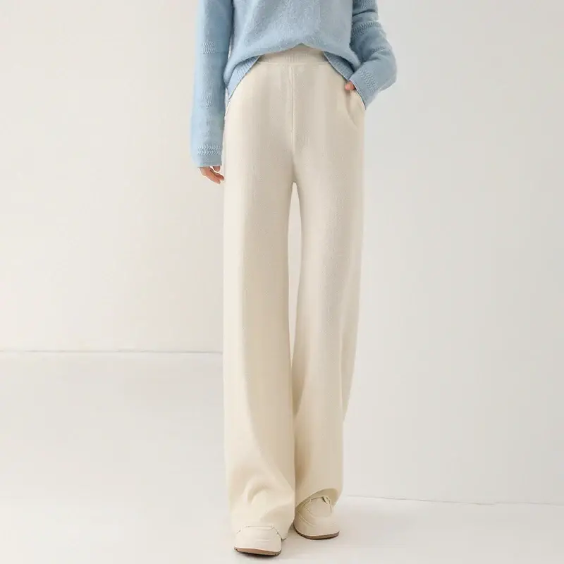 Women's High-Waisted, Wide-Leg Merino Wool Pants