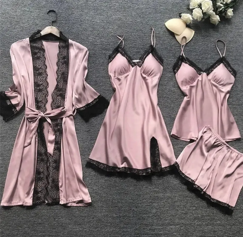 Women's Satin and Lace Pajama Set - Top and Shorts