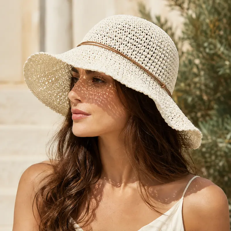 Women's Straw Hat – 100% Straw, Wide Brim with Decorative Cord, Perfect for the Beach or Summer Outings