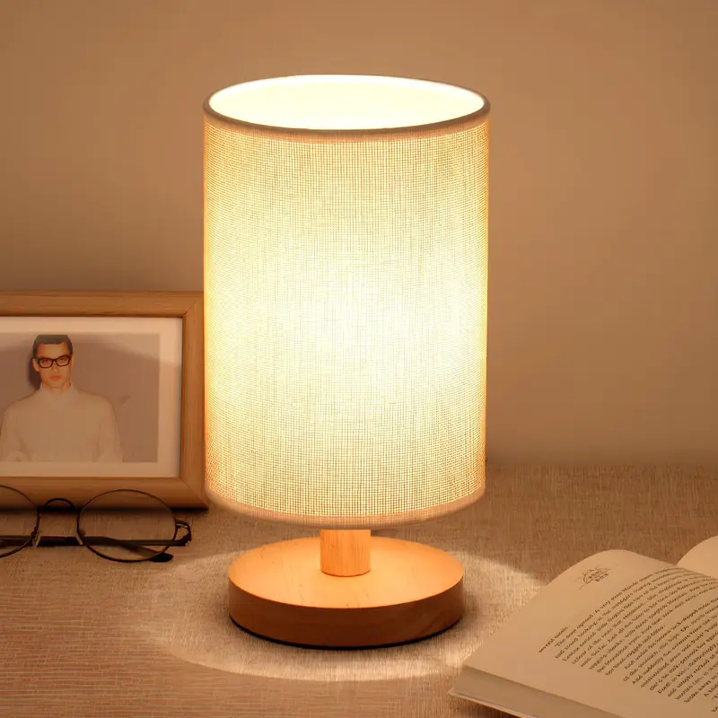 Wood and Linen Table Lamp with Remote Control