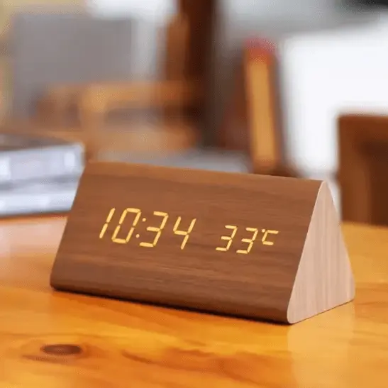 Wooden LED Clock – Natural Wood Finish, Elegant, and Voice-Controlled for the Living Room or Bedroom