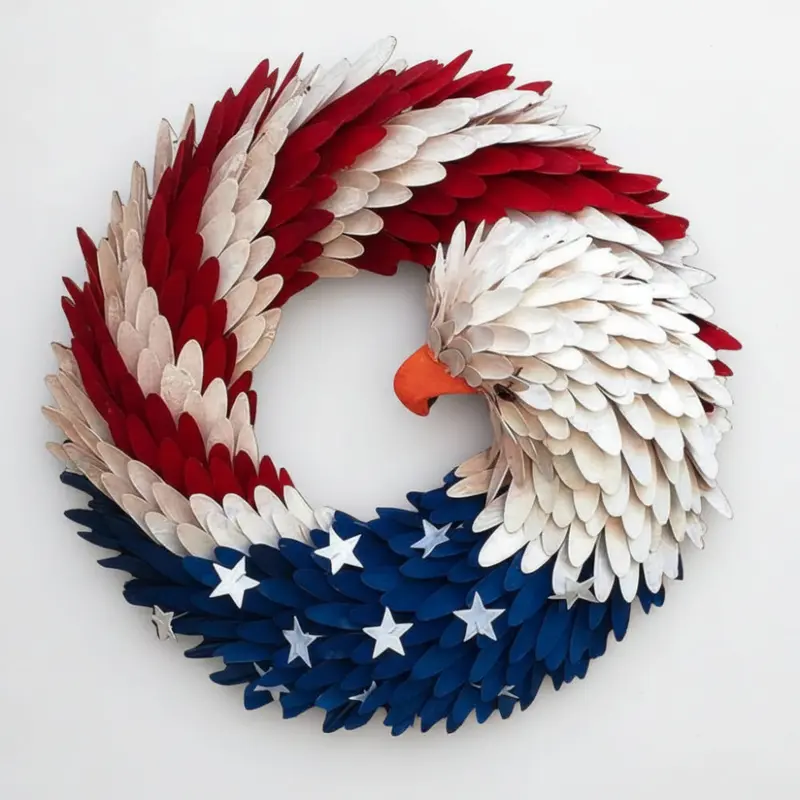 Wooden Wreath – Patriotic with a Royal Eagle, Weather-Resistant Design for Indoor or Outdoor Use