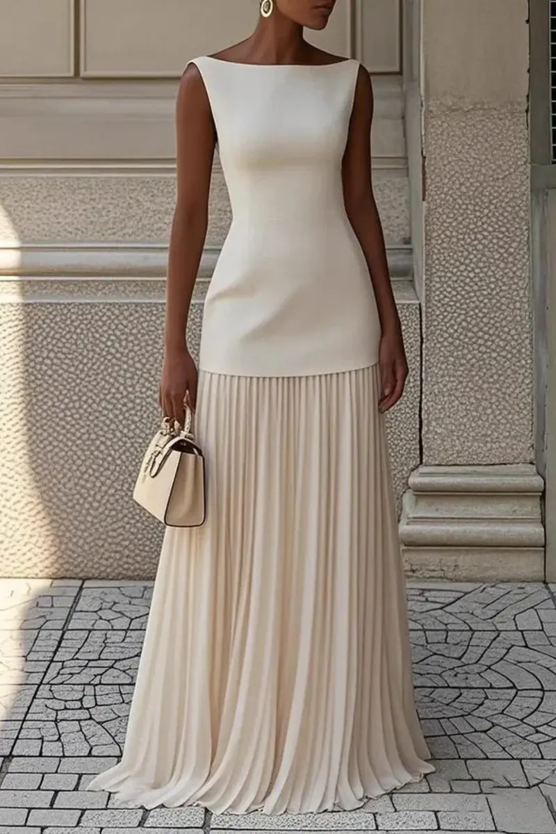 Yola | Damen Elegantes Plissee Maxi Kleid Formell – Plissee Maxi Kleid
