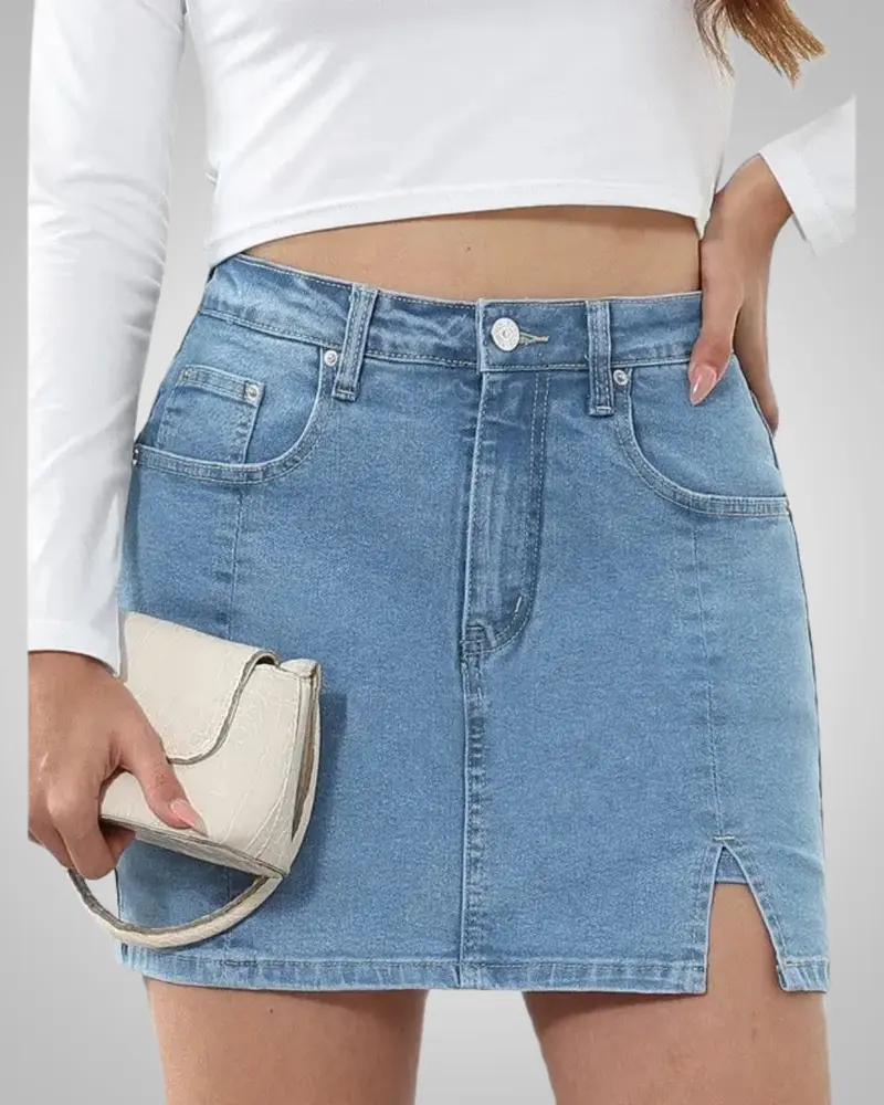 Yvonne | Damen Knopfleiste Mini Jeans Rock – Denim Mini Rock Knöpfe Sommer 2026