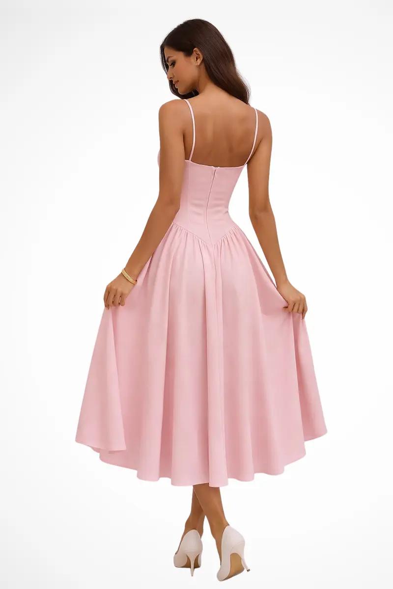 Zarah | Damen Elegantes Midikleid Korsett-Oberteil A-Linie – Korsett A-Linie Midi
