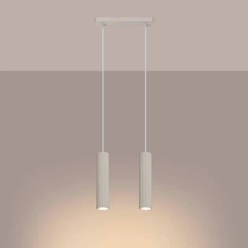 Zenita - Pendelleuchte, 2-flammig, beige, geripptes