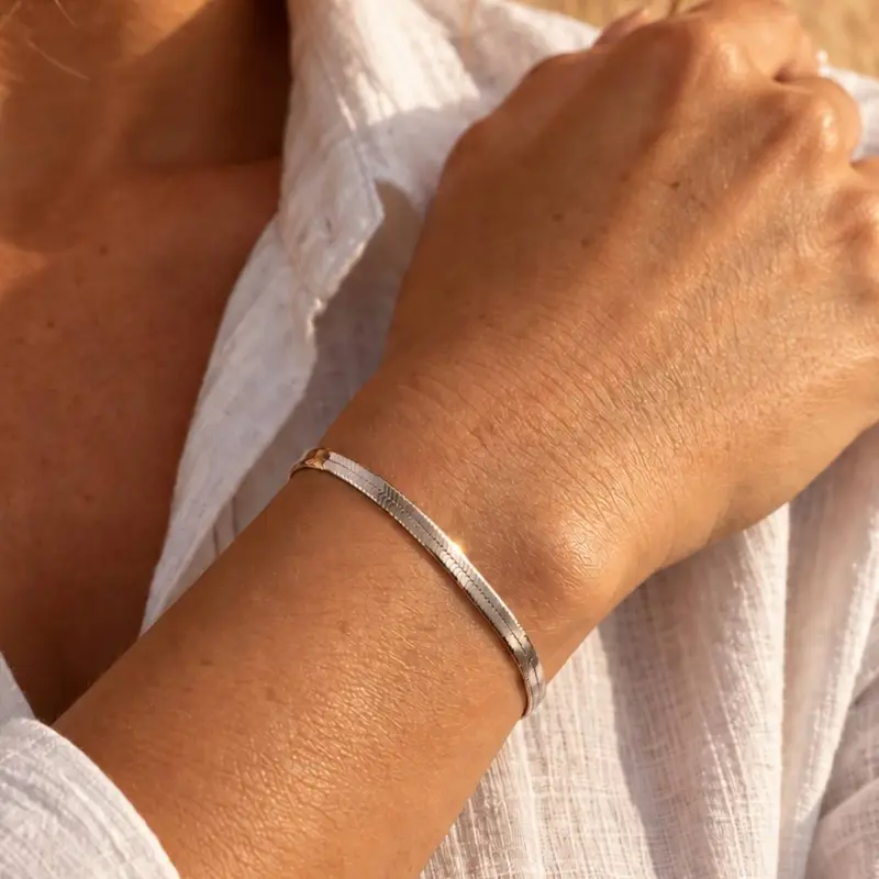 Zilveren Armband Platte Schakel Dames | Herringbone 4mm